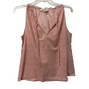 Loft Tank Top Blouse Women Medium Petite Pink print V-Neck Tie Front Sleeveless